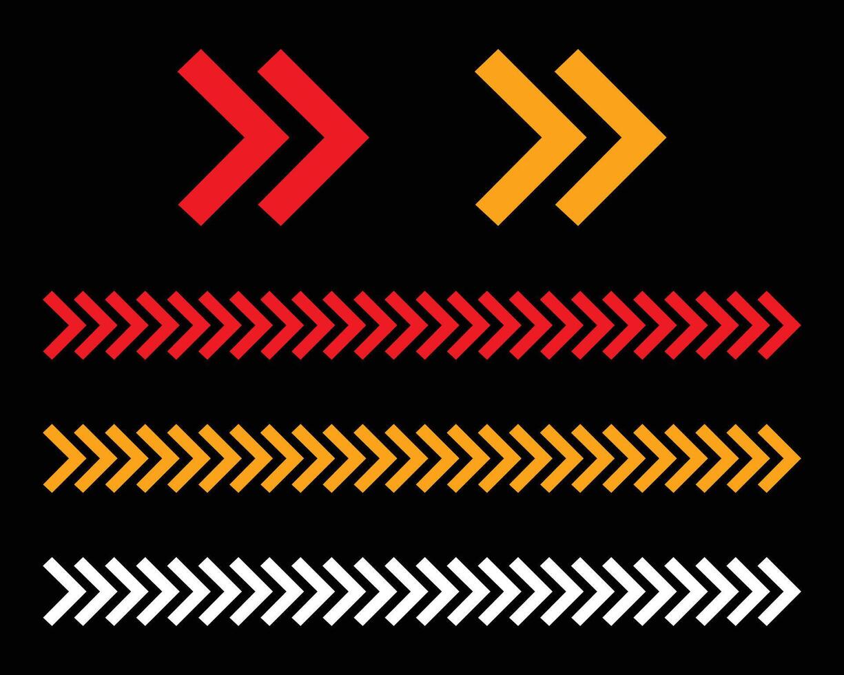 conjunto de rojo y amarillo flecha señales, resumen flecha, cheurón. flecha diseño, a rayas dirección, vector ilustración