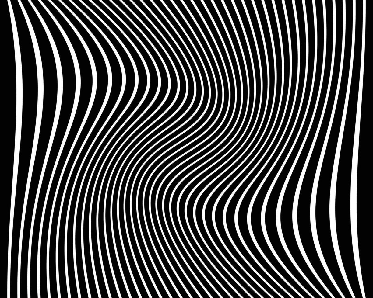 3d Abstract wavy black stripes background. Geometrical Lines pattern, optical illusion abstract vector background