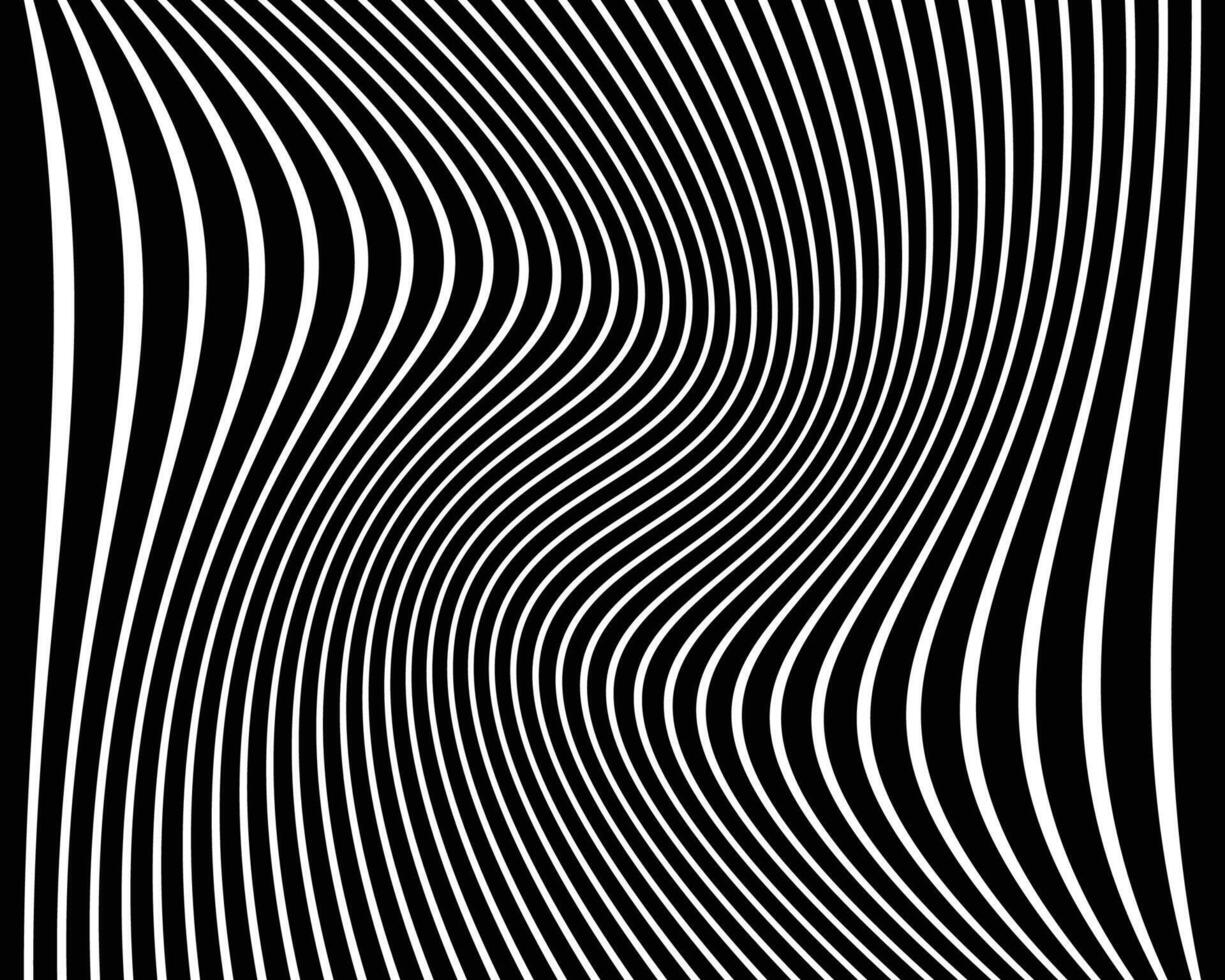 3d Abstract wavy black stripes background. Geometrical Lines pattern, optical illusion abstract vector background