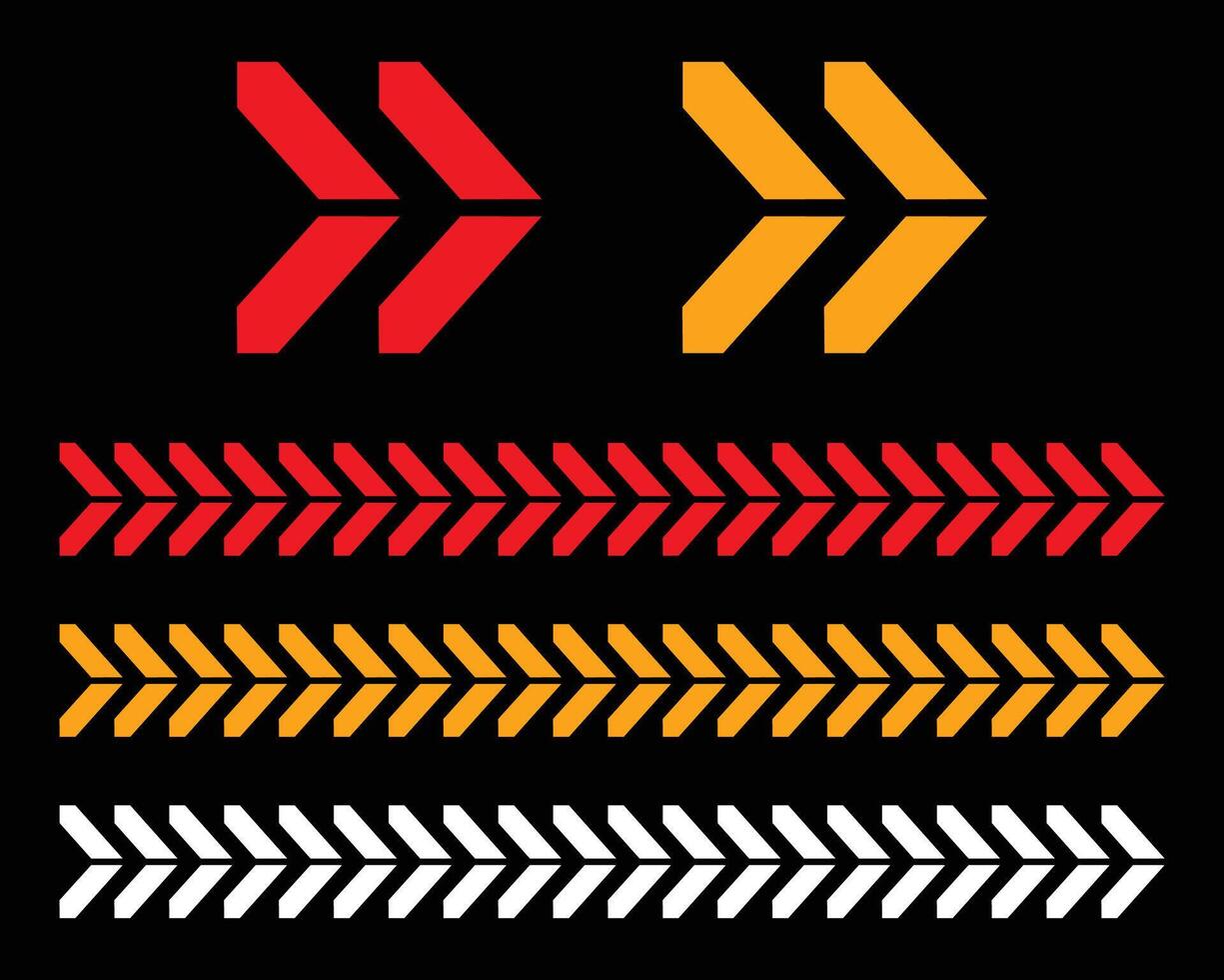 Set of red and yellow arrow signs, abstract arrow, chevron. Arrow Design, Striped direction, vector illustration