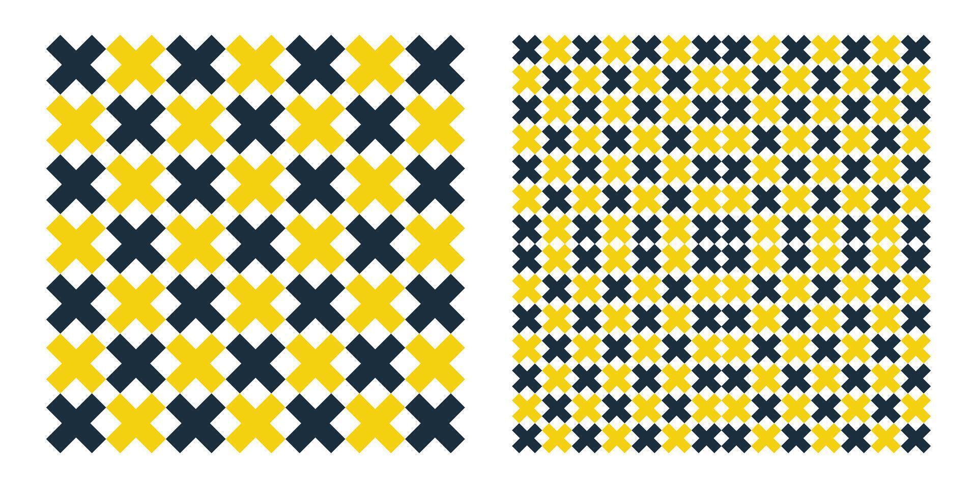 Blue and yellow seamless pattern with cross and stripes. Used for fabric, textile, paper print vector