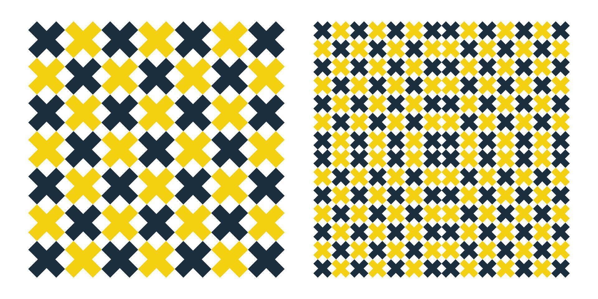 Blue and yellow seamless pattern with cross and stripes. Used for fabric, textile, paper print vector