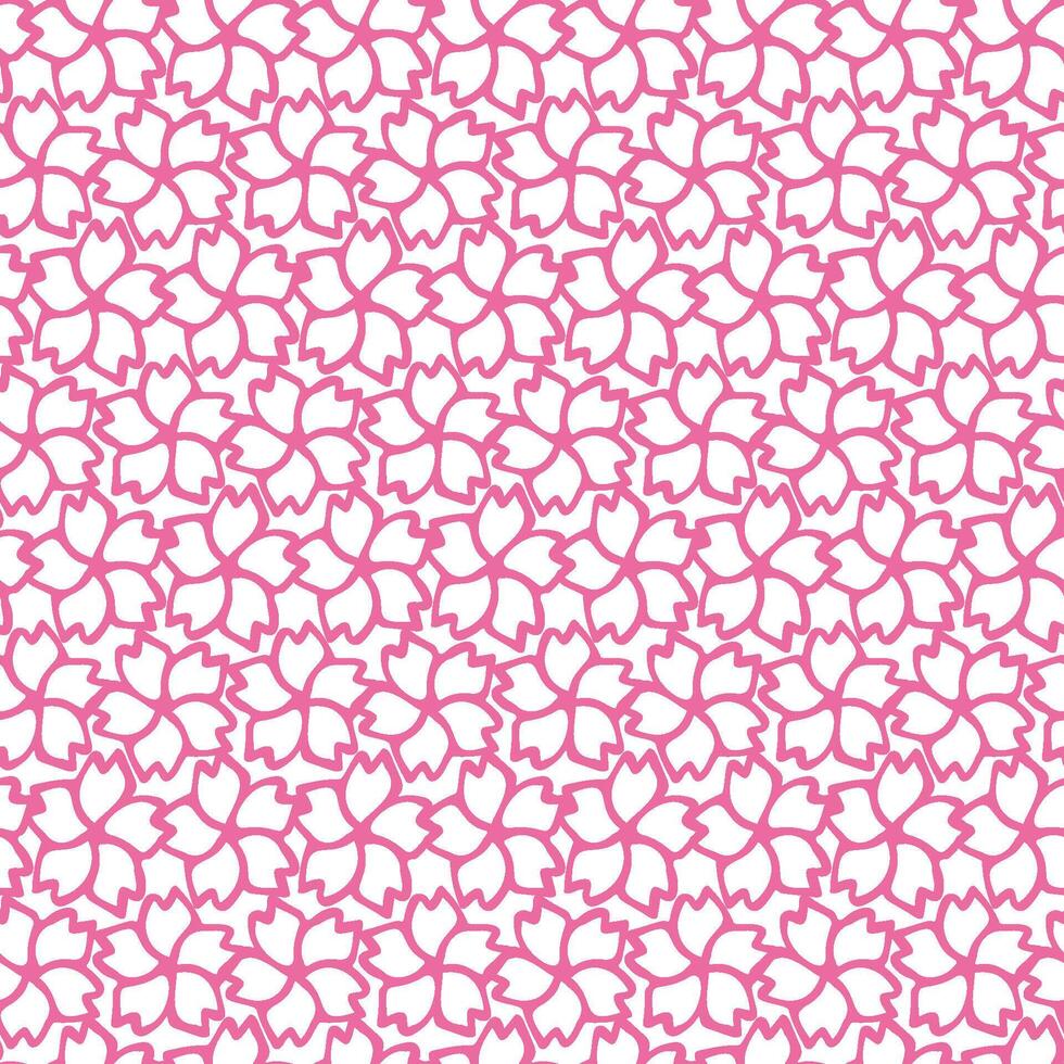 Cherry line art flower seamless pattern for textile , scrapbook paper. Vector spring girly pink background