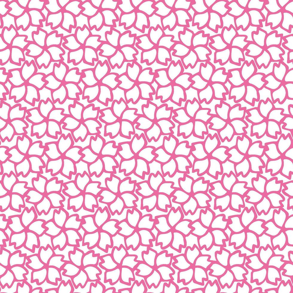 Cherry line art flower seamless pattern for textile , scrapbook paper. Vector spring girly pink background