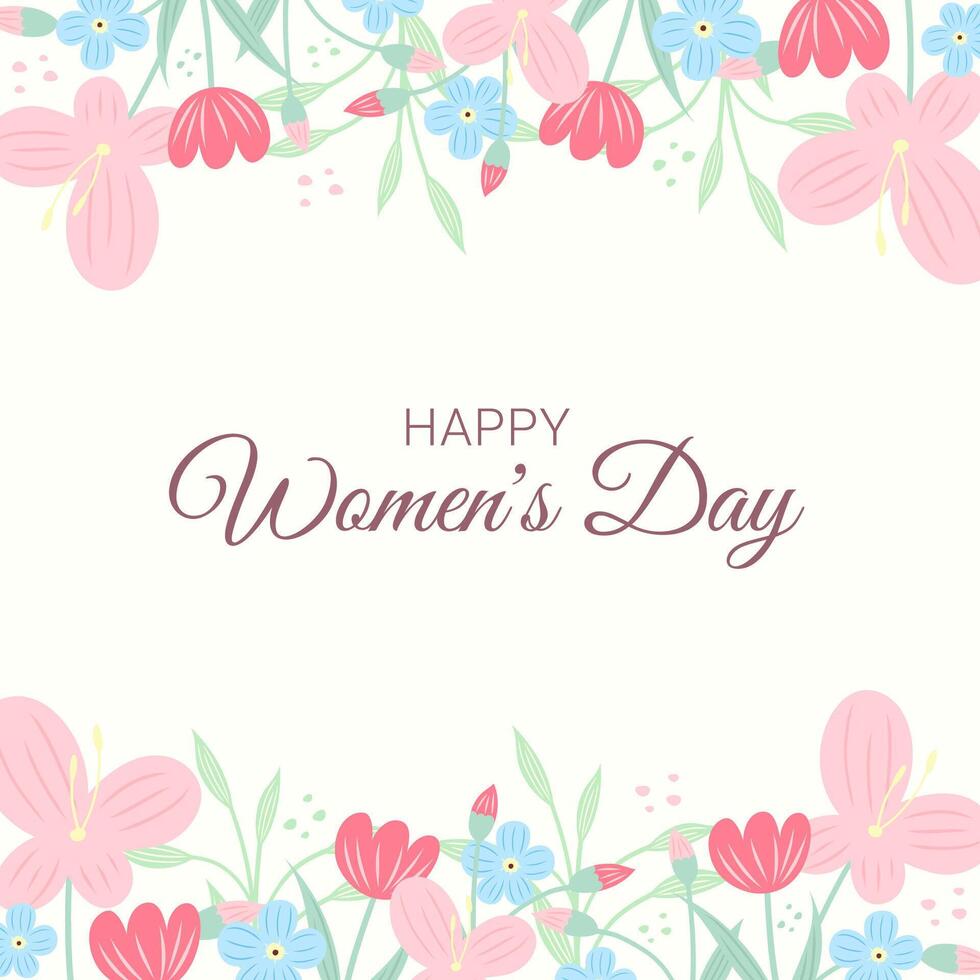 International women's day background card poster with hand drawn spring flowers vector