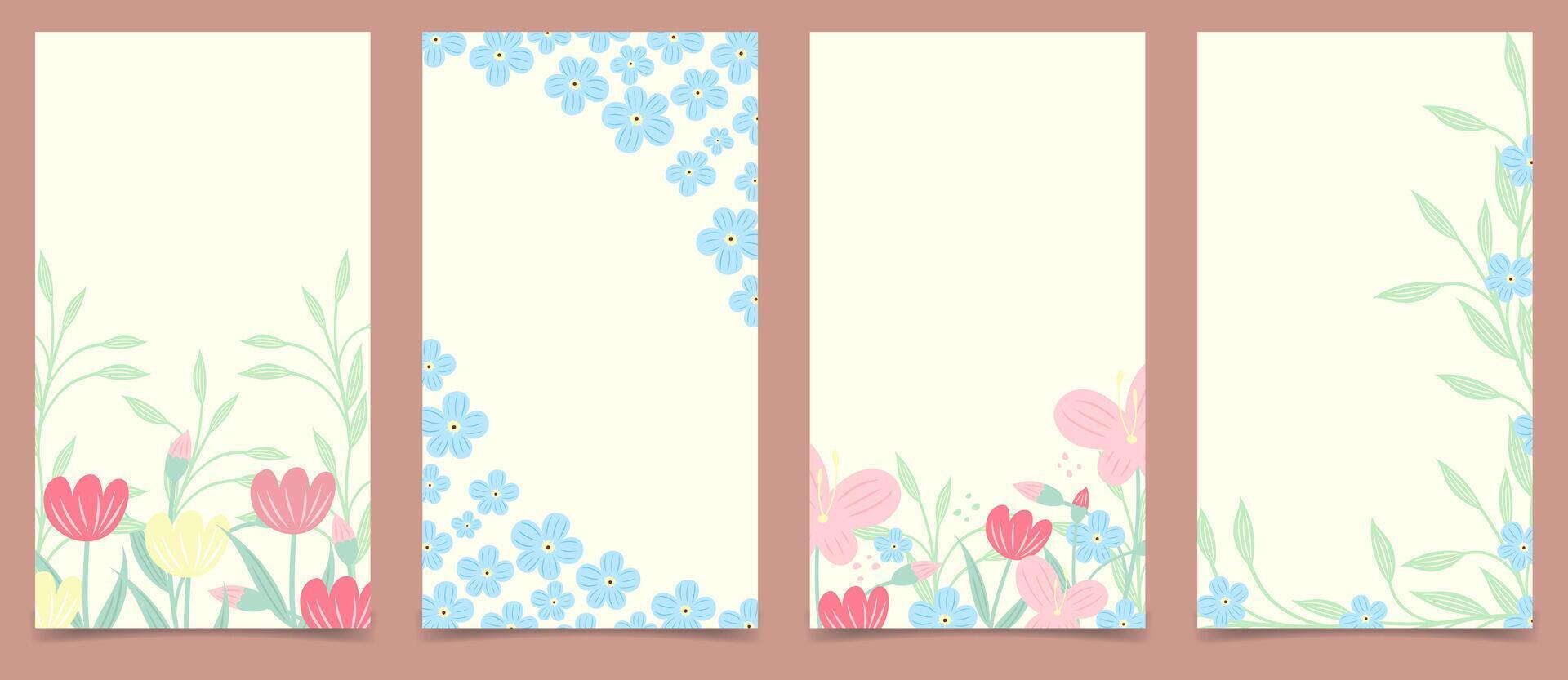 Women's, mother day spring vertical background, social media stories template with flowers vector