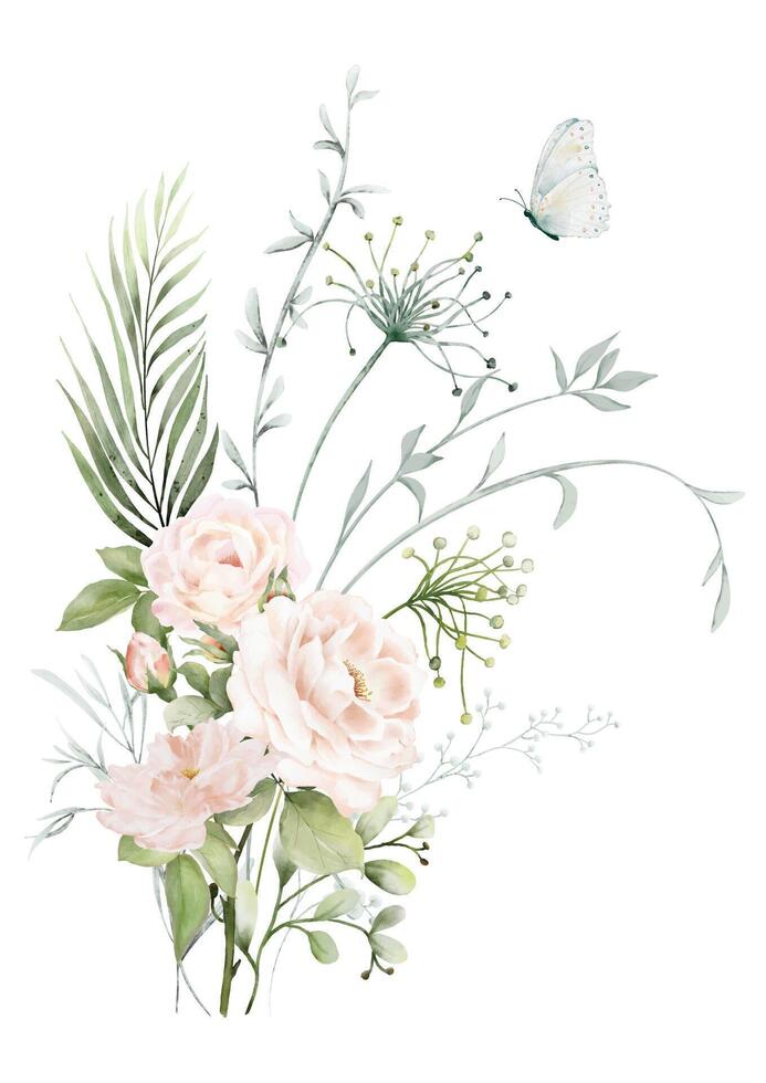 Watercolor floral branch elements vector