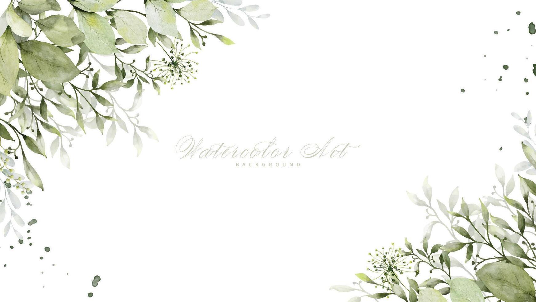 Watercolor green leaves background vector