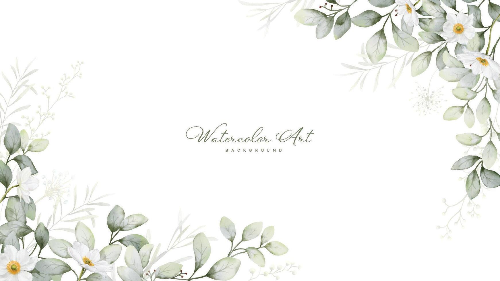 Watercolor green leaves background vector