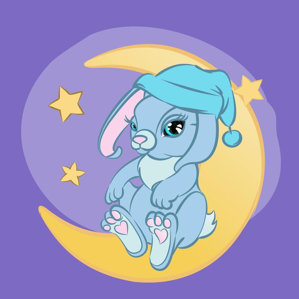 Little Cute Rabbit Sleep on The Moon vector