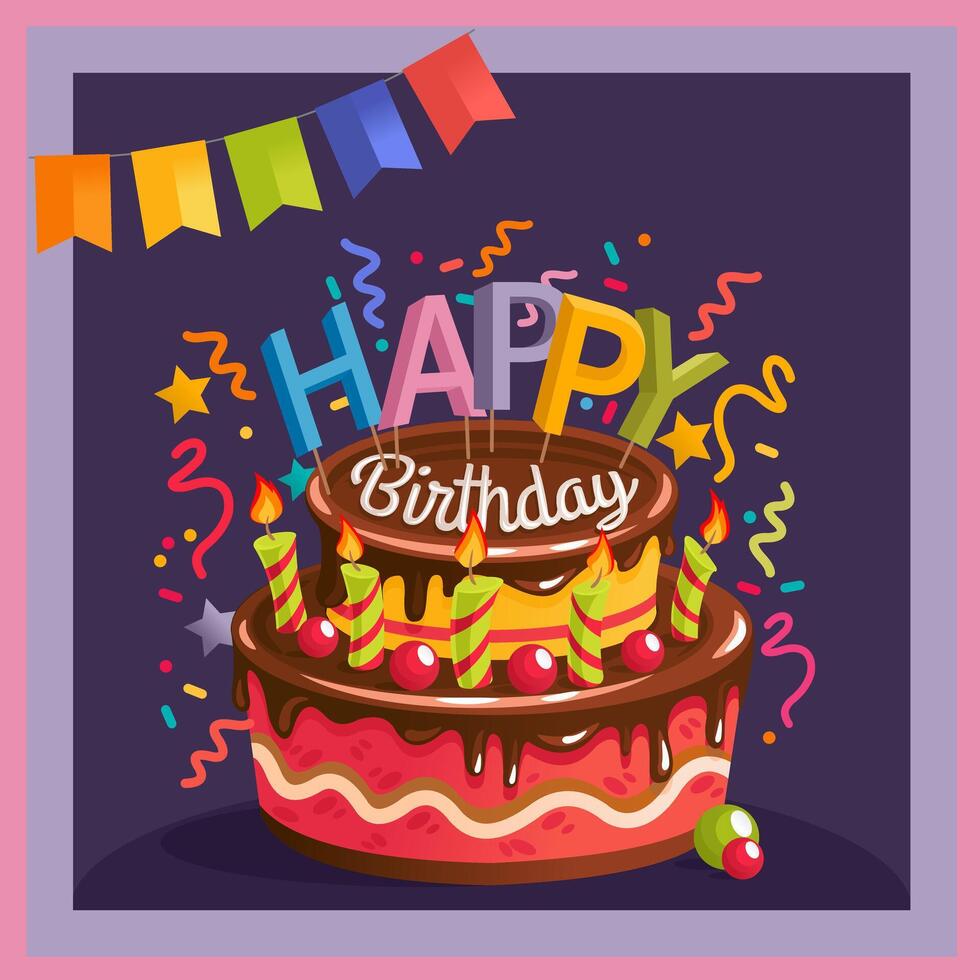 Birthday cake with candles and clappers Illustrator Artwork vector