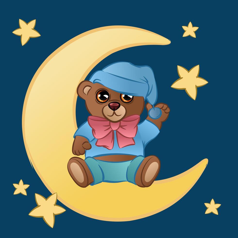 Cute Teddy Bear on The Moon Illustrator Artwork vector