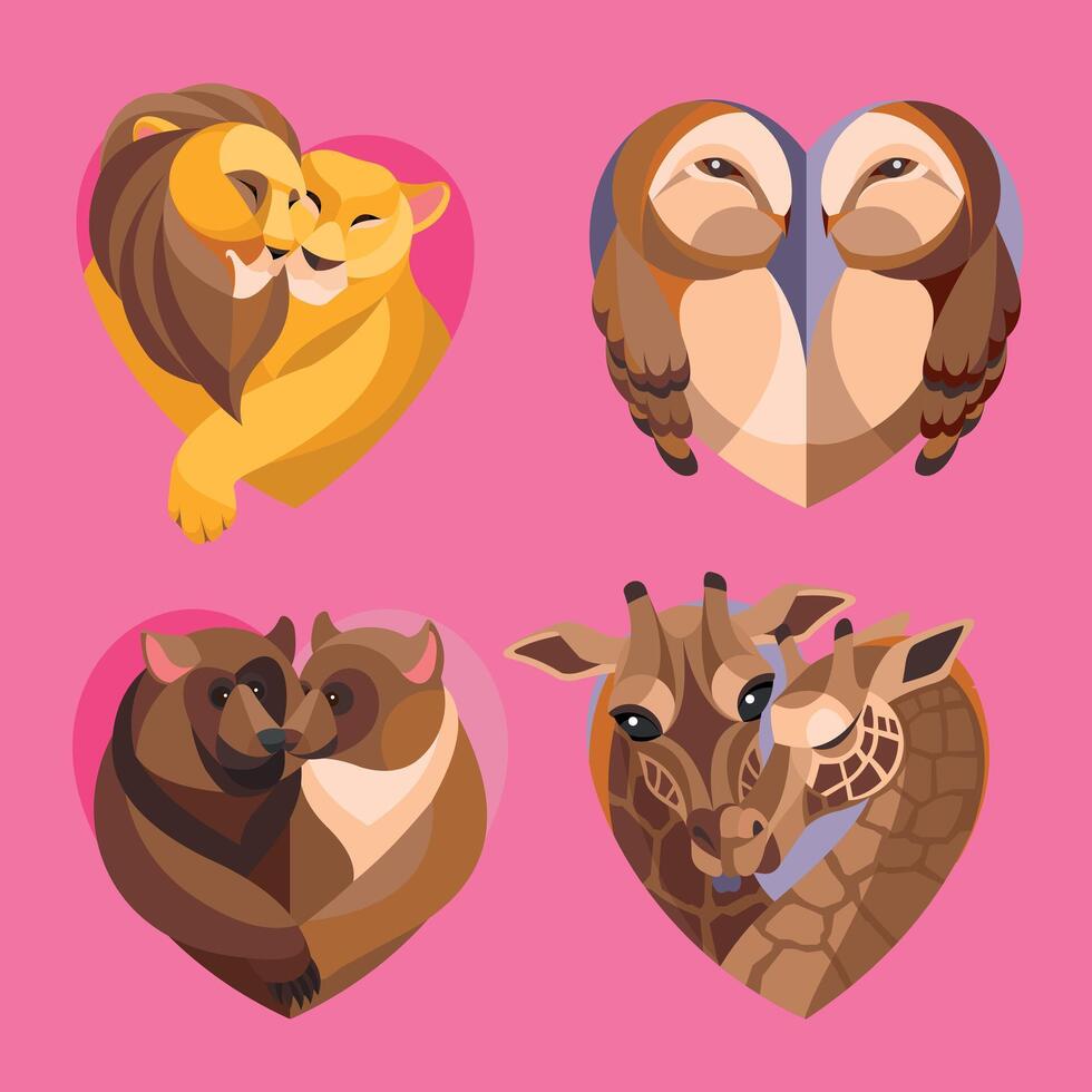 amoroso animales en el forma de corazones vector