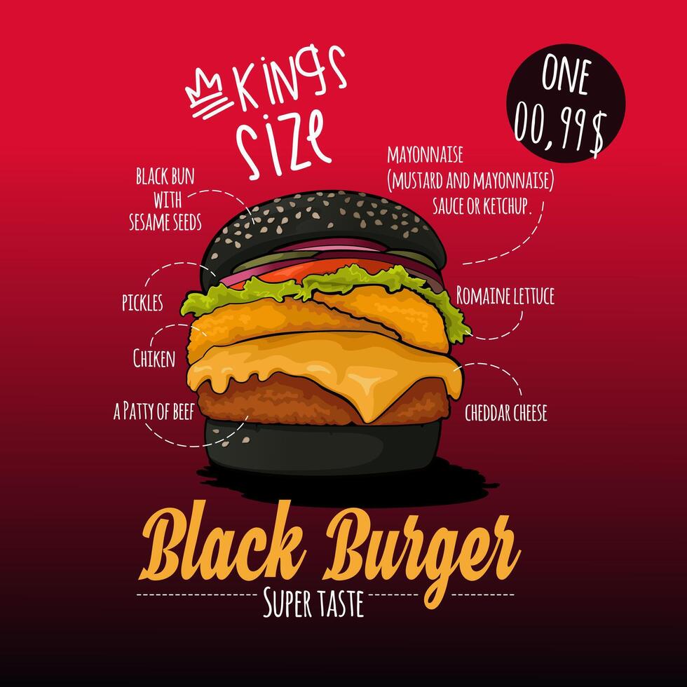 negro hamburguesas menú obra de arte vector