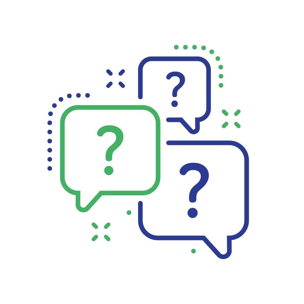 Question bubbles line icon. Ask help sign. Faq questionnaire symbol. Quality design element. Line style question bubbles icon. Editable stroke. Vector