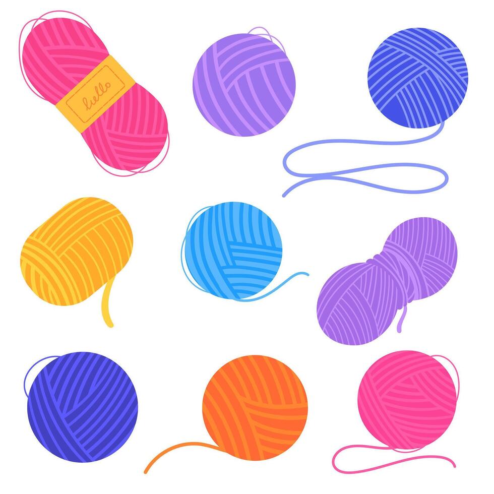 Color vector illustration with a colorful set of different threads and yarn for knitting