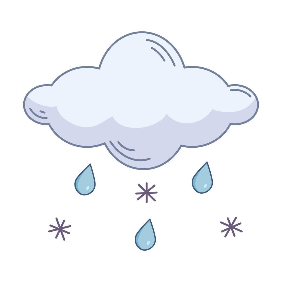 Colored vector icon on the theme of weather with a cloud of snow and rain