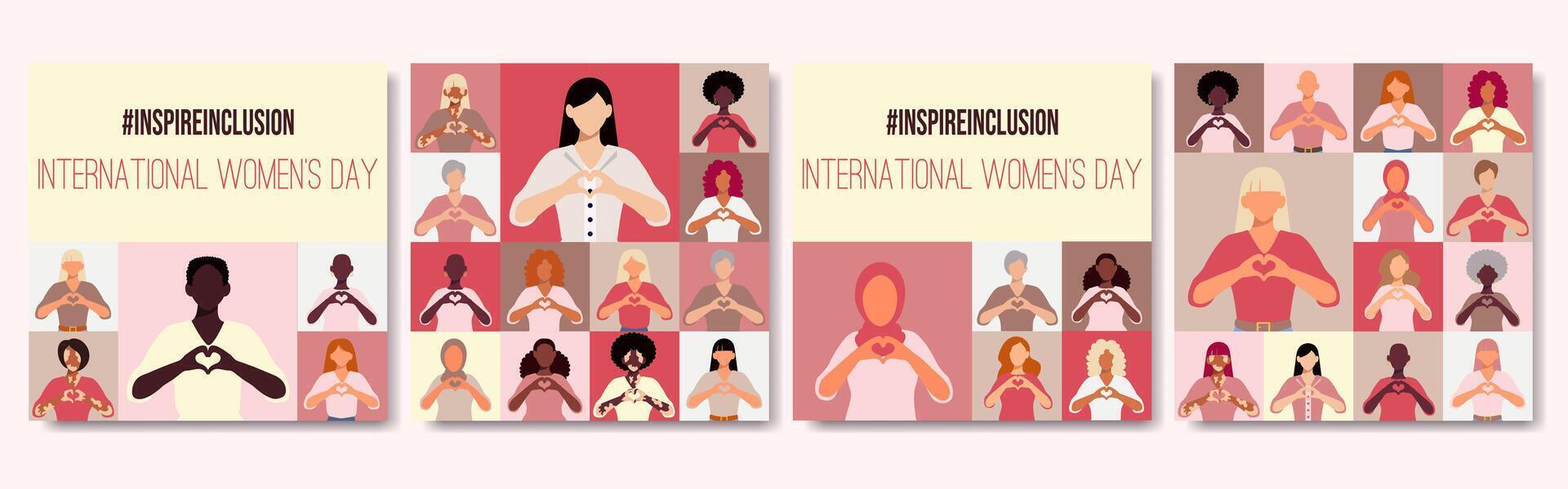 International Women s Day cards.Inspire Inclusion Geometric pattern vector