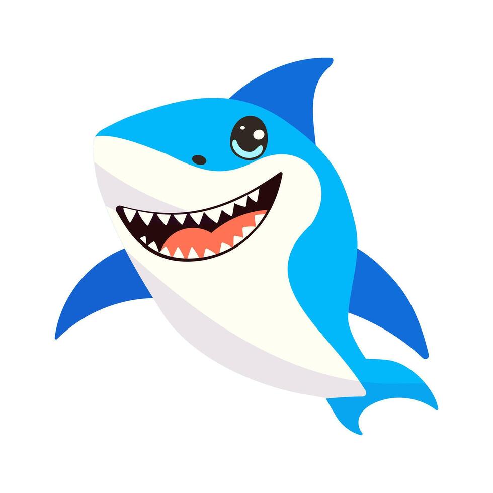 Vector cartoon illustration with cute shark