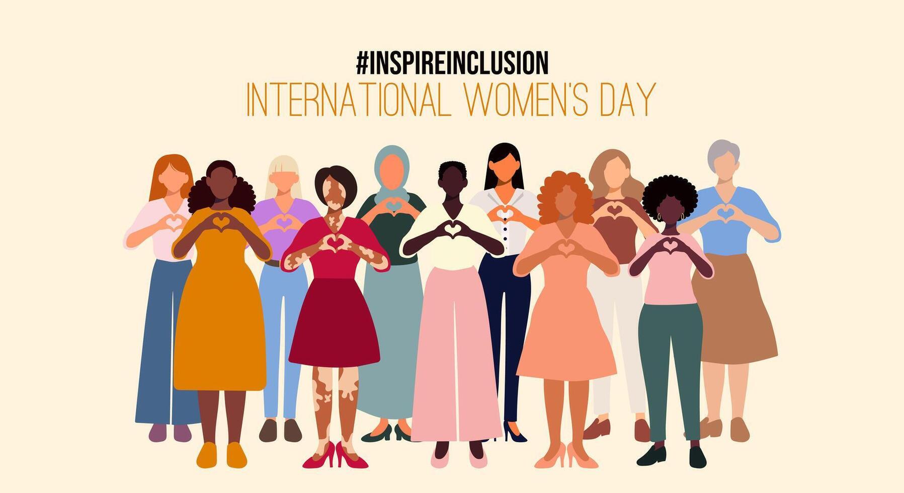 internacional mujer s día bandera. inspirar inclusión vector