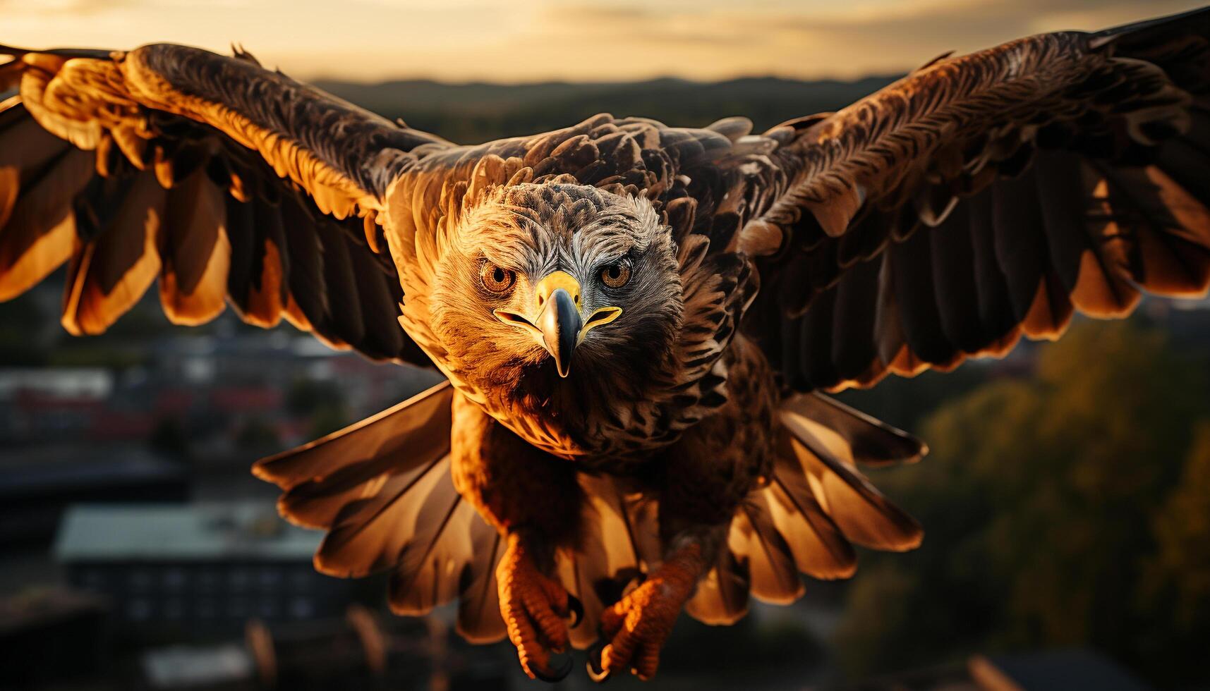 AI generated Majestic hawk soars in nature beauty, spreading wings mid air generated by AI photo