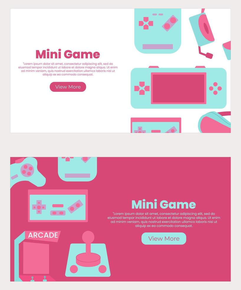 Game play website and landing page banners template. Poster, cover, with hand drawn element vector illustration