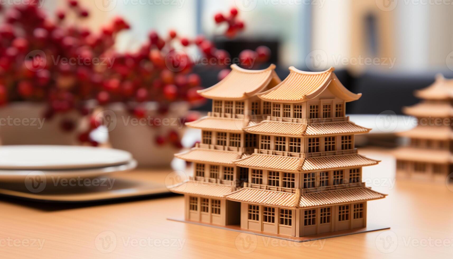 AI generated Ancient Chinese culture celebrated through wood decoration in Beijing generated by AI photo