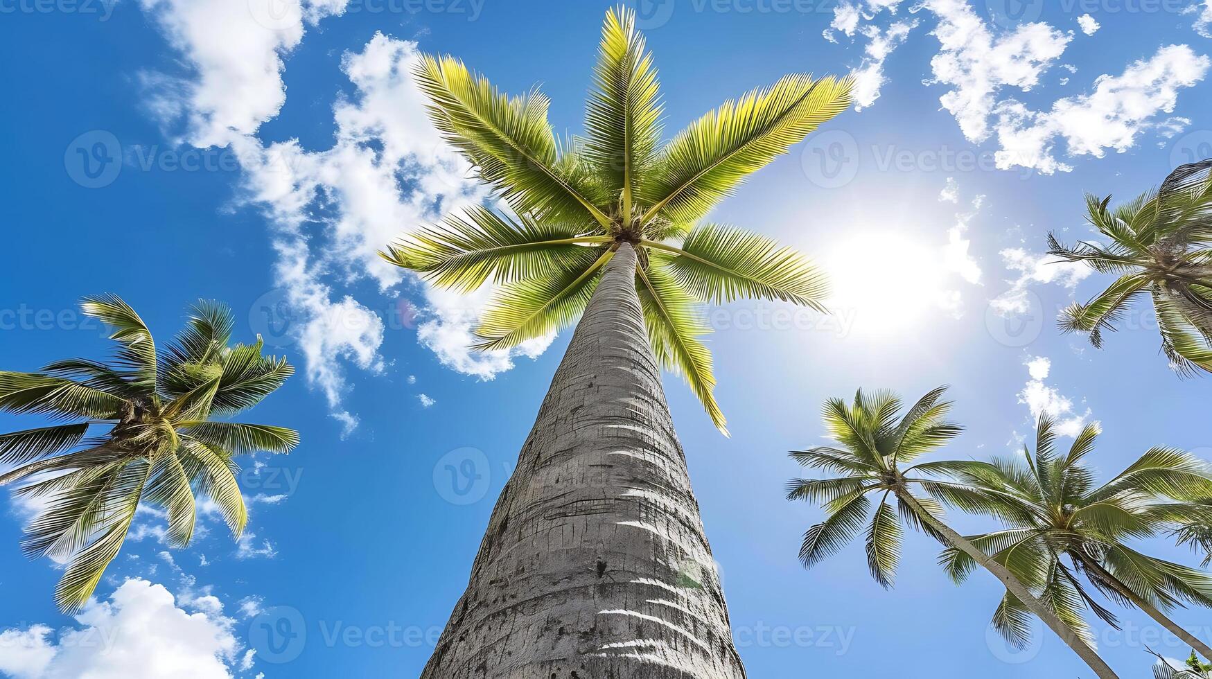 AI generated Tall Palm Tree With Sunlight. Generative AI. photo