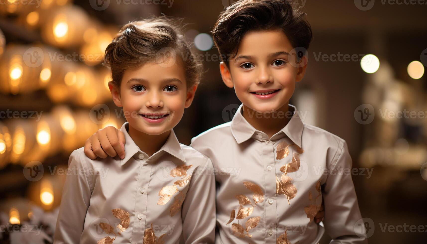 AI generated Two cute boys and girls smiling, celebrating love and togetherness generated by AI photo