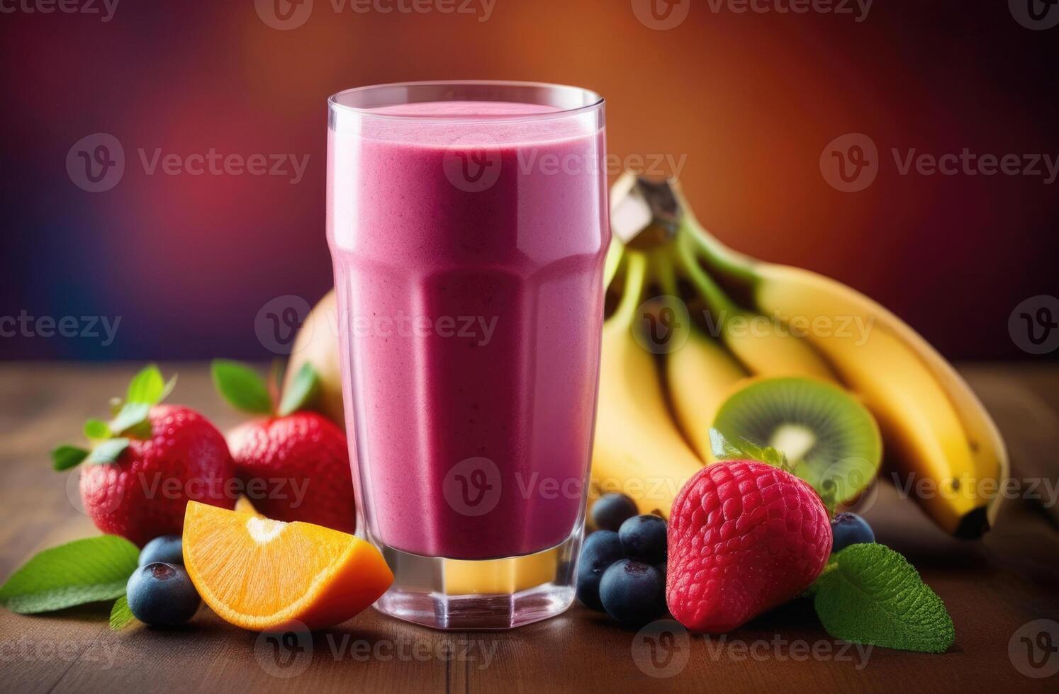 AI generated Healthy smoothies from berries and fruits, detoxifying berry smoothie, diet smoothies for weight loss, organic products, healthy eating and nutrition, assorted fruits and berries photo