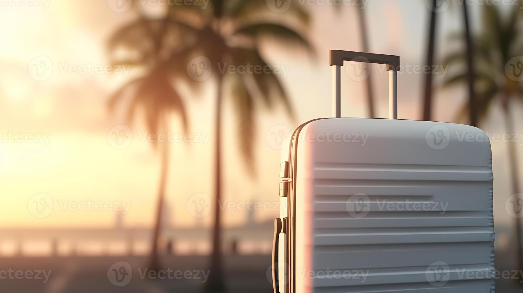 AI generated White Suitcase on Beach. Generative AI. photo