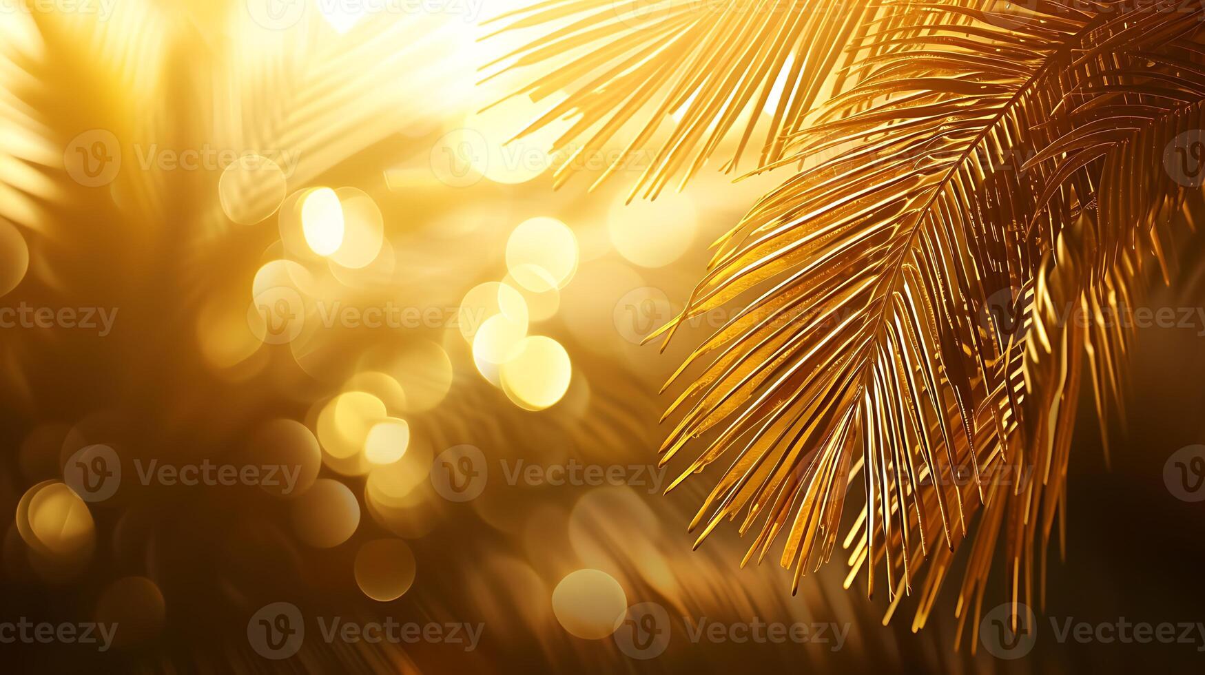 AI generated Close-Up of Palm Tree With Bright Lights in the Background. Generative AI. photo