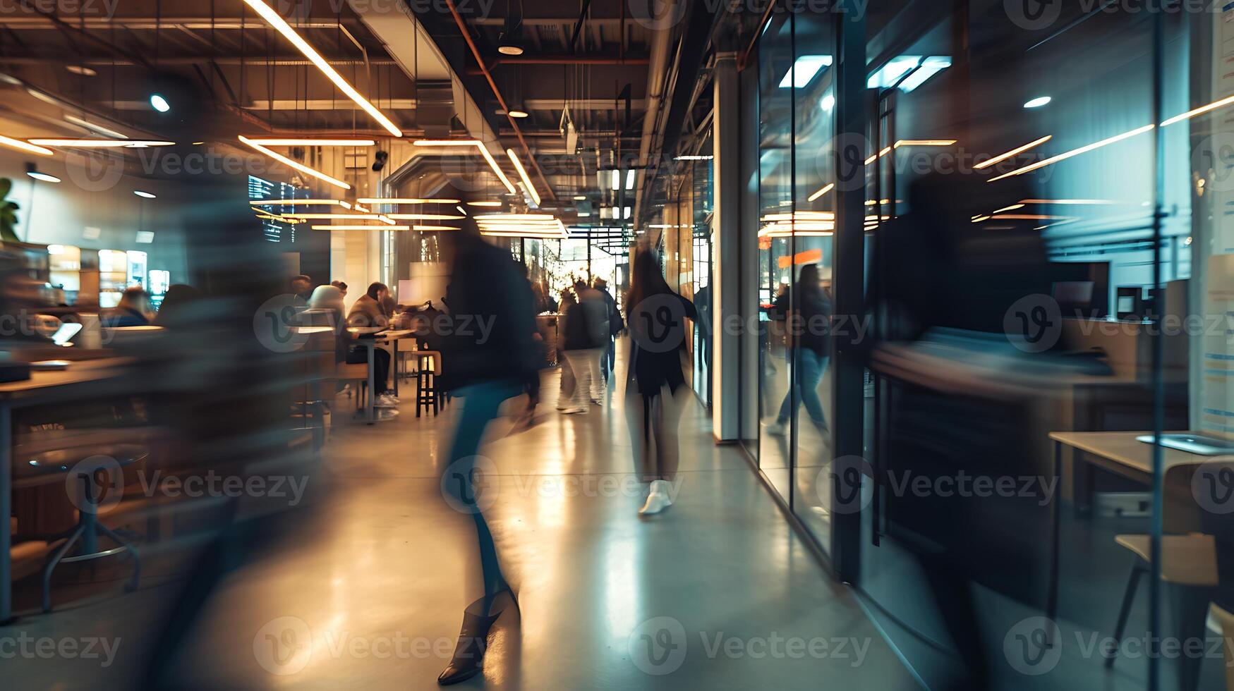 AI generated Blurry Photo of People Walking Through a Building. Generative AI.