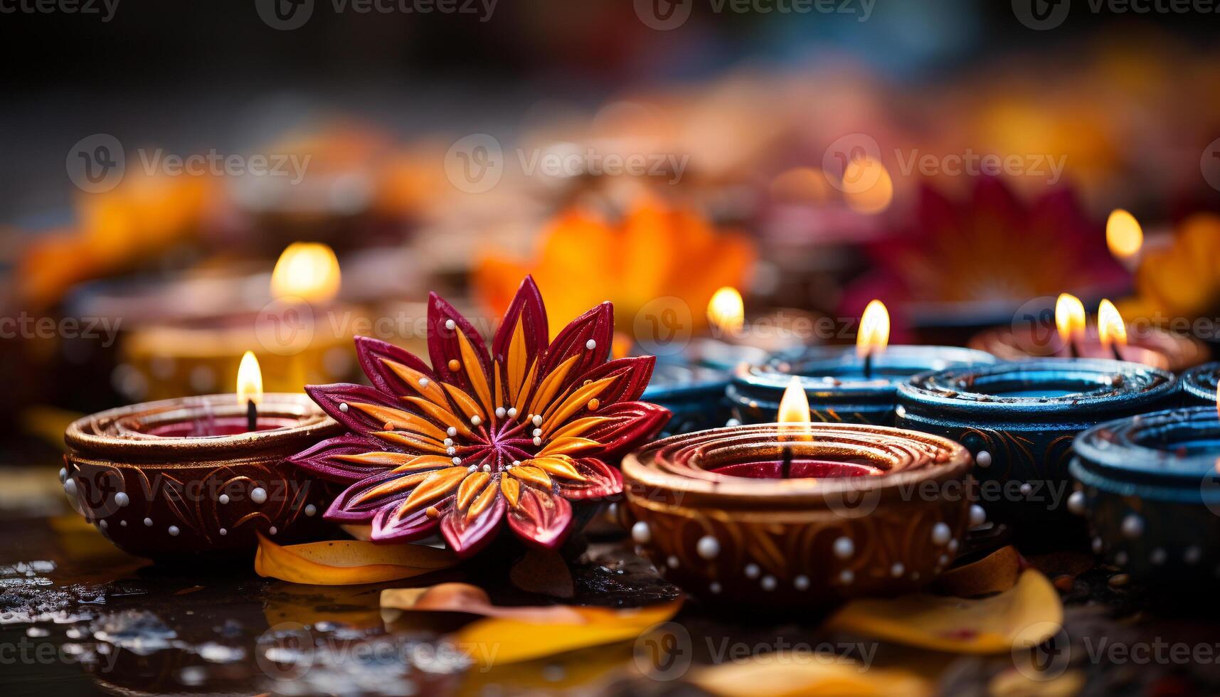AI generated Indian culture celebrates the traditional festival with candlelight decoration generated by AI photo