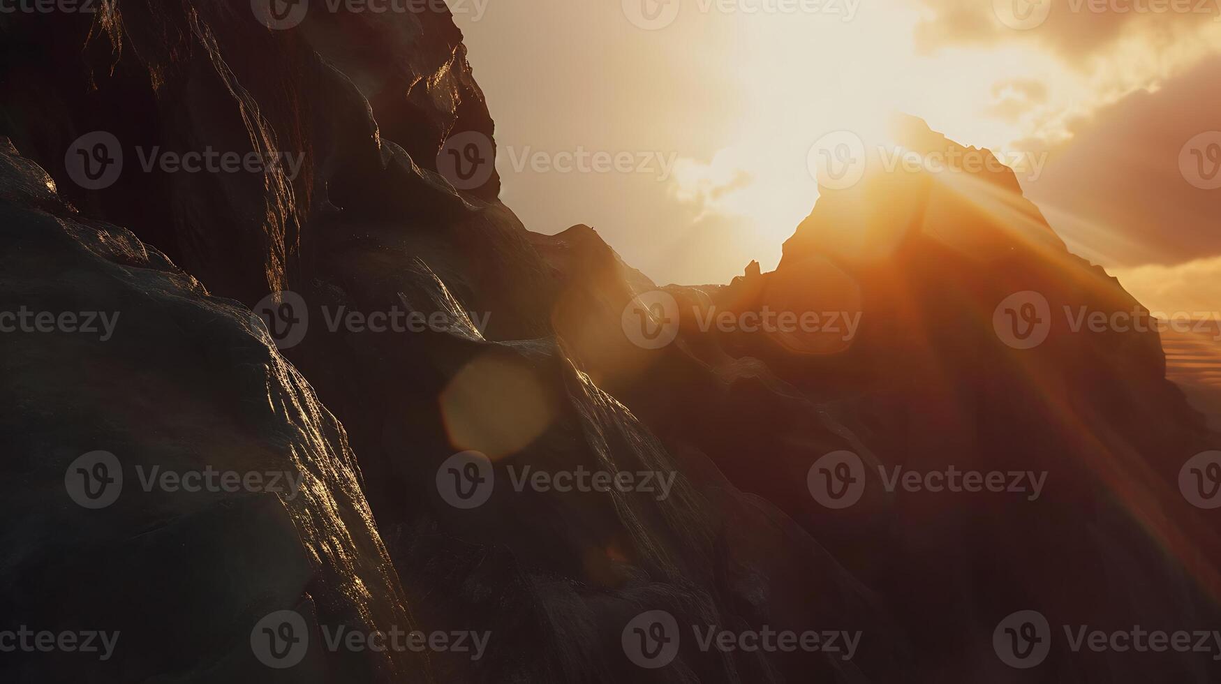 AI generated Sun Setting Over Mountain Range. Generative AI. photo