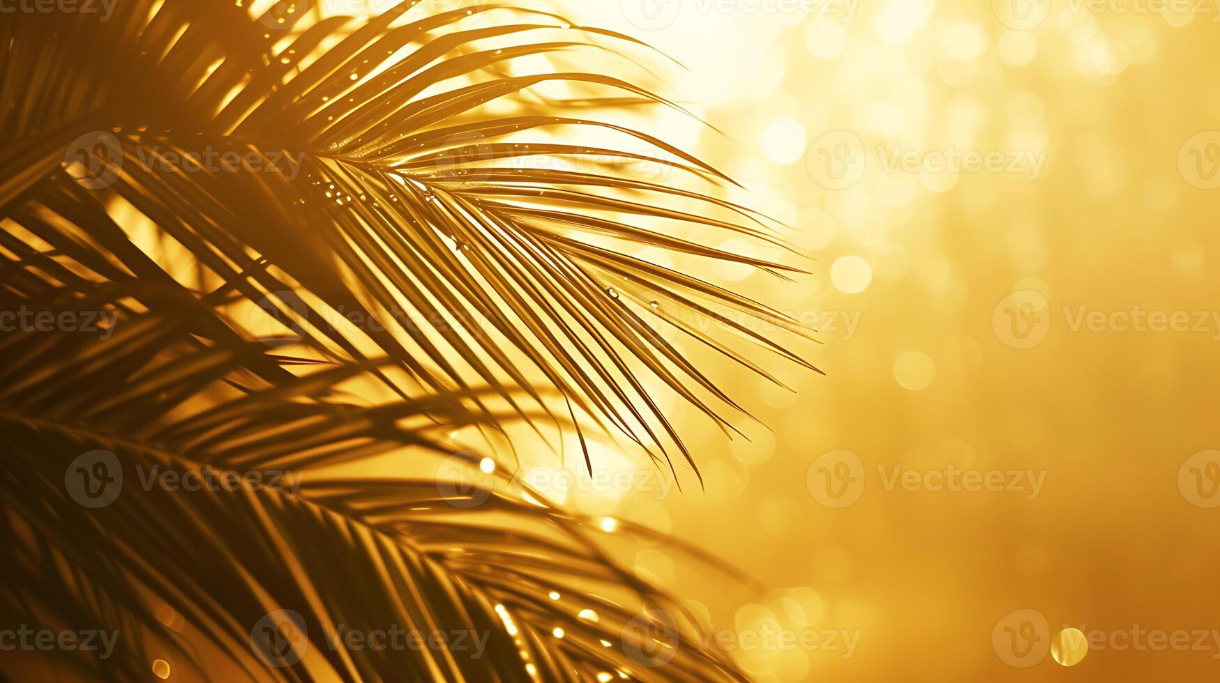 AI generated Close-Up of Palm Tree With Sun in Background. Generative AI. photo