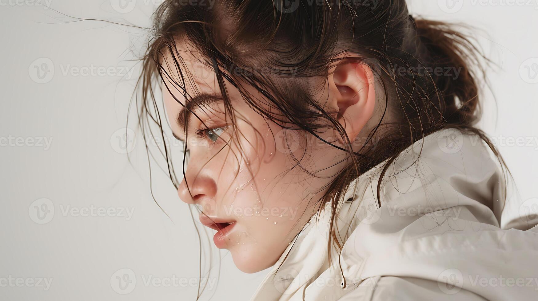 AI generated Woman With Messy Ponytail. Generative AI. photo