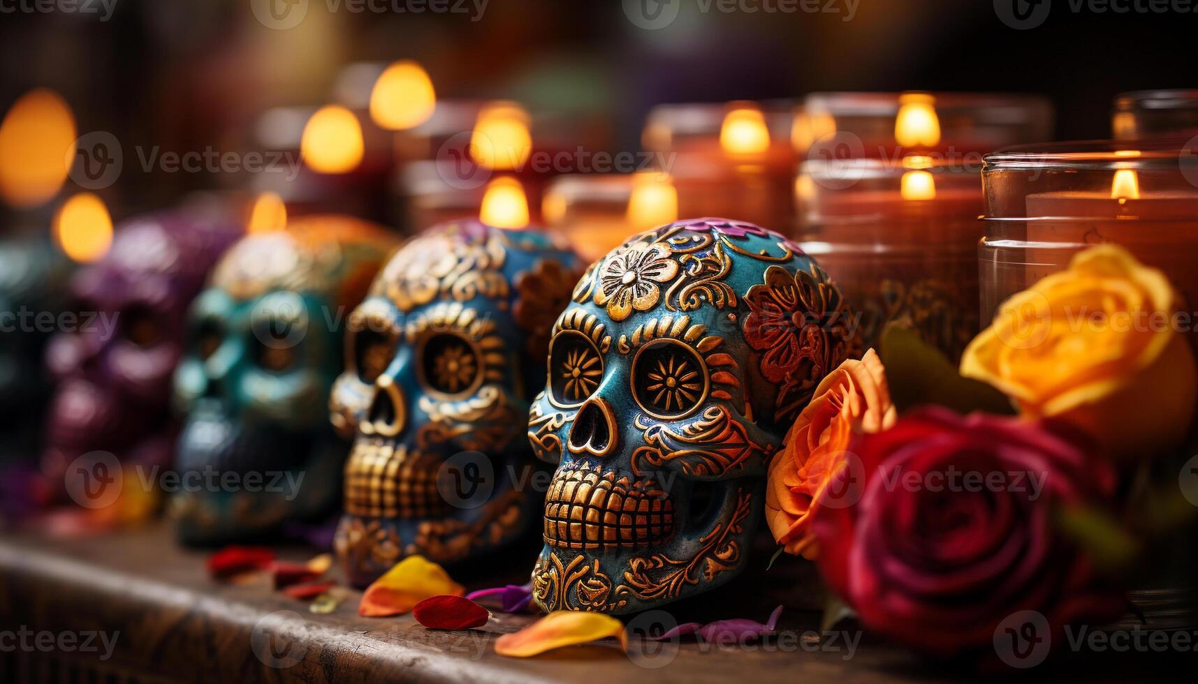AI generated Candlelight illuminates altar, symbolizing spirituality and ancient traditions generated by AI photo
