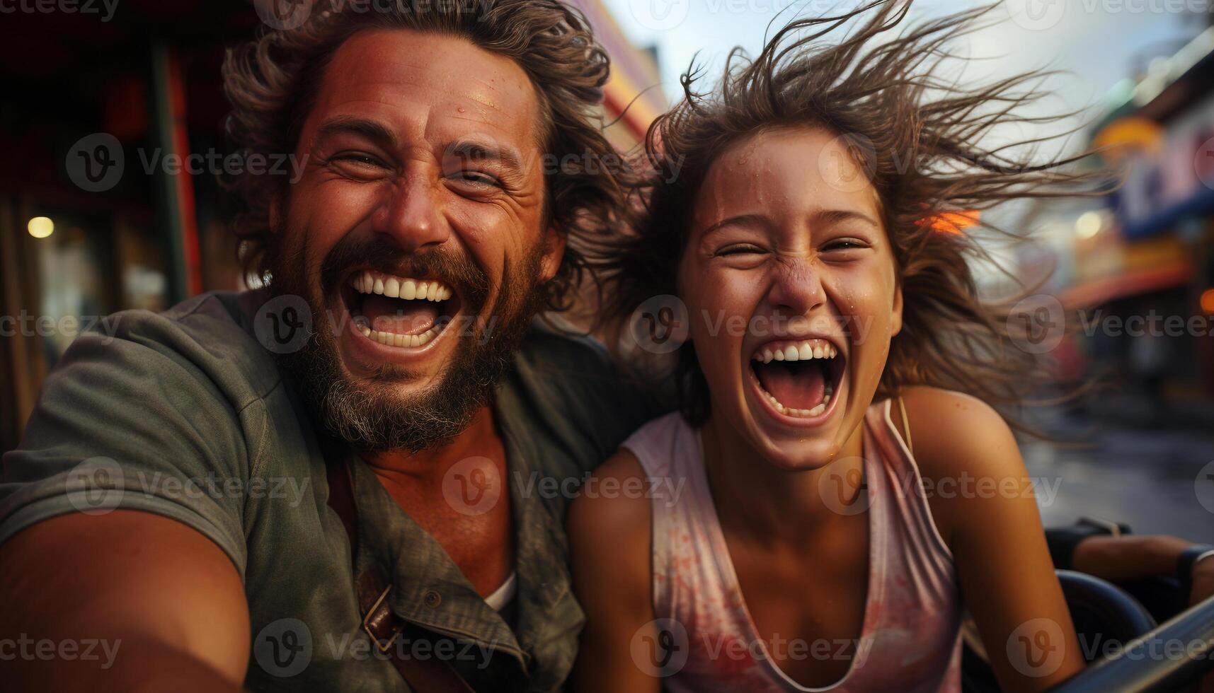 AI generated Young couple enjoying a carefree summer, laughing and smiling together generated by AI photo