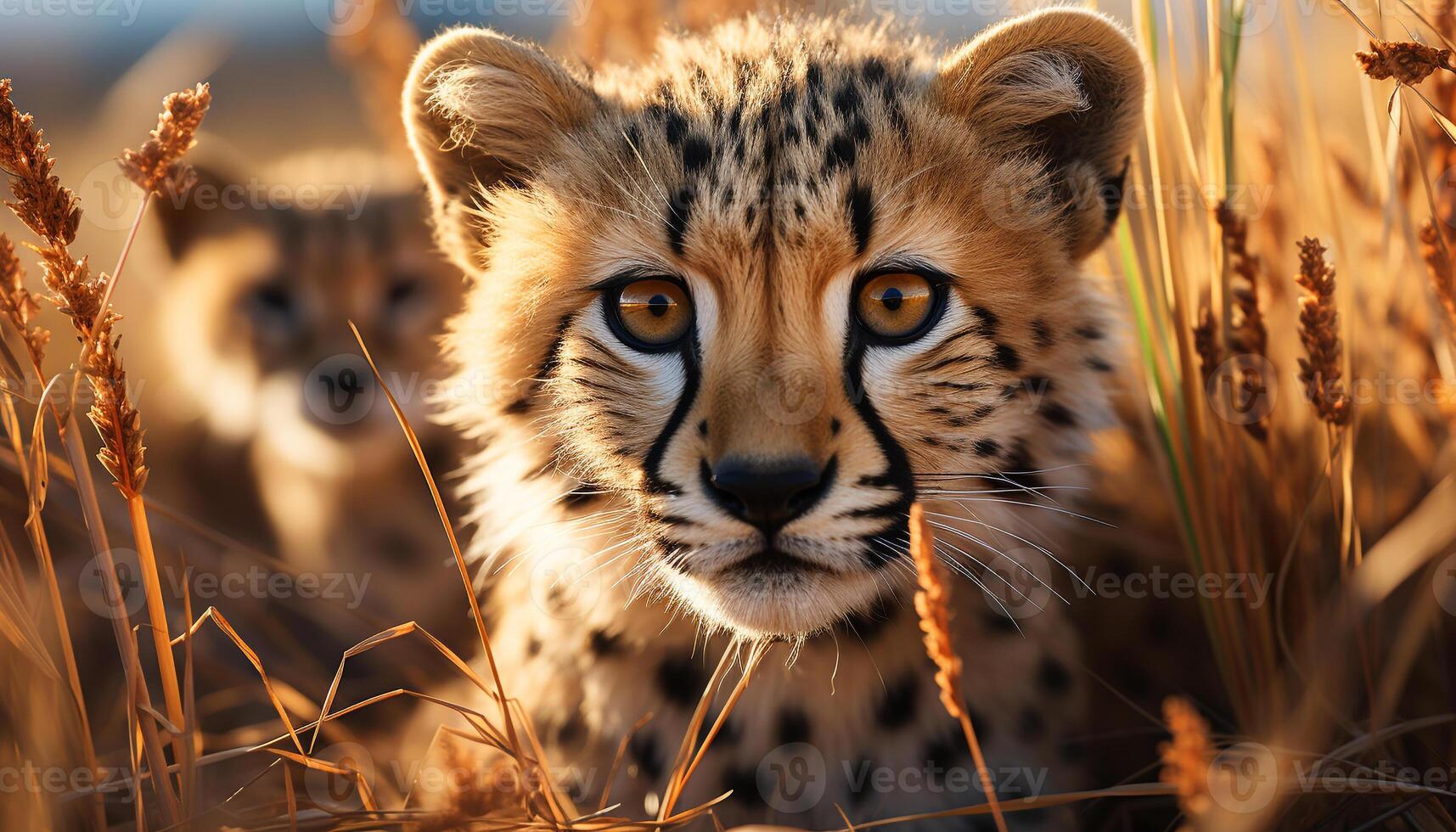 ai generado guepardo, el belleza en naturaleza, mirando a cámara, manchado piel generado por ai foto