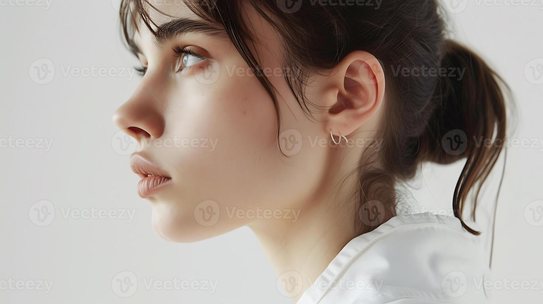AI generated Close-Up of Person Wearing White Shirt. Generative AI. photo