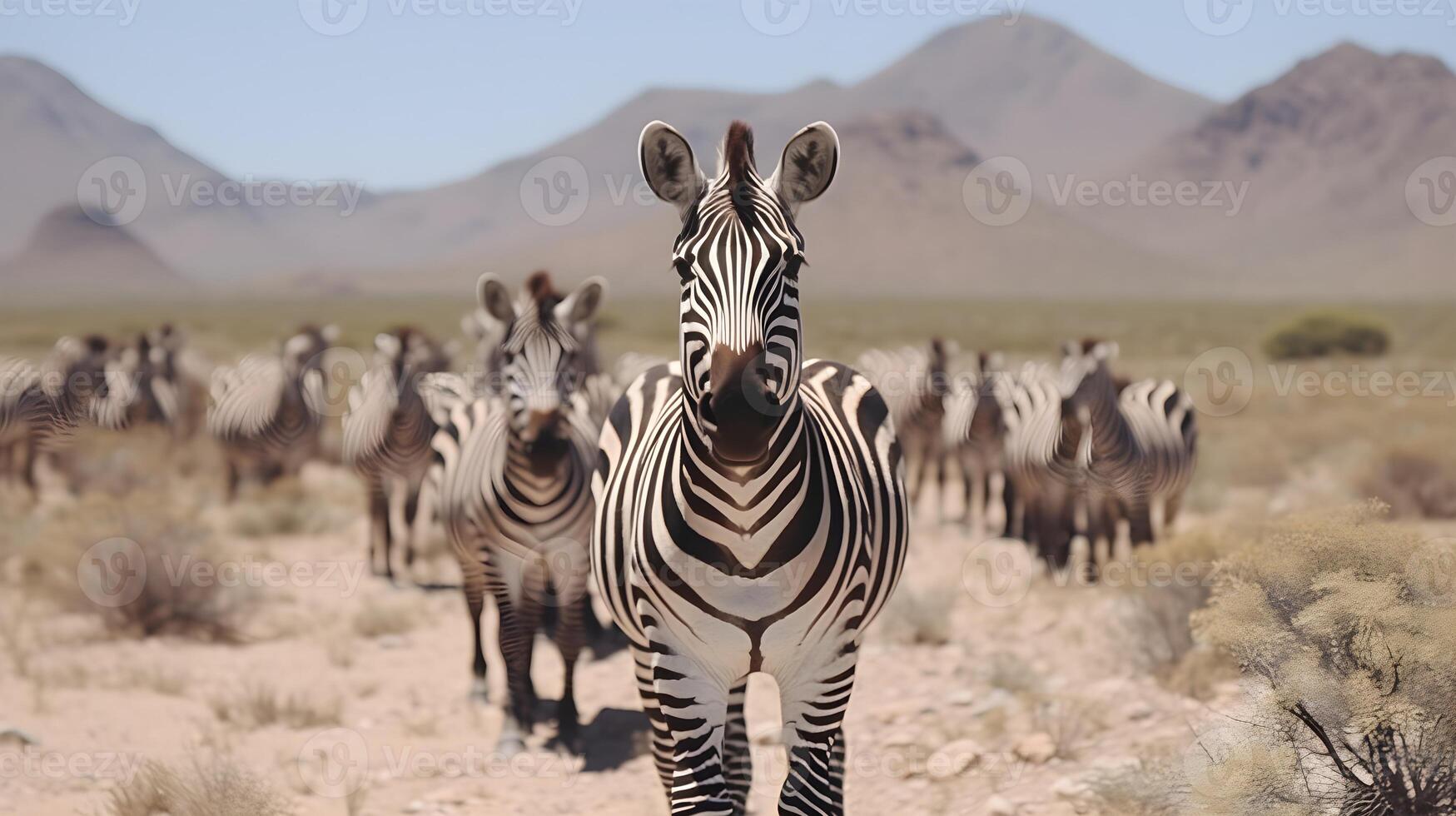 AI generated A herd of zebras in the savannah. photo