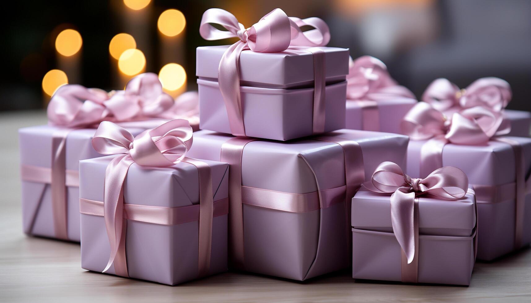 AI generated A stack of wrapped gift boxes, a celebration of love generated by AI photo