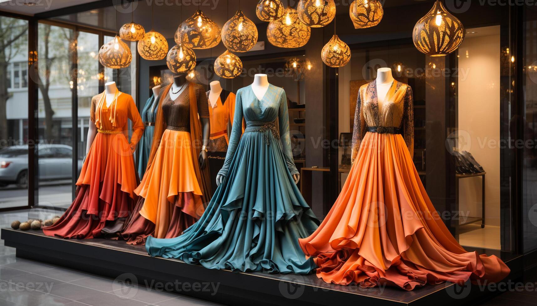 AI generated Fashion boutique displays elegant clothing collection in modern showroom generated by AI photo