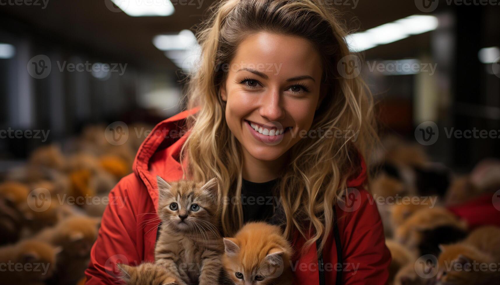 AI generated Smiling women embrace pets, radiating happiness and cheerful love generated by AI photo