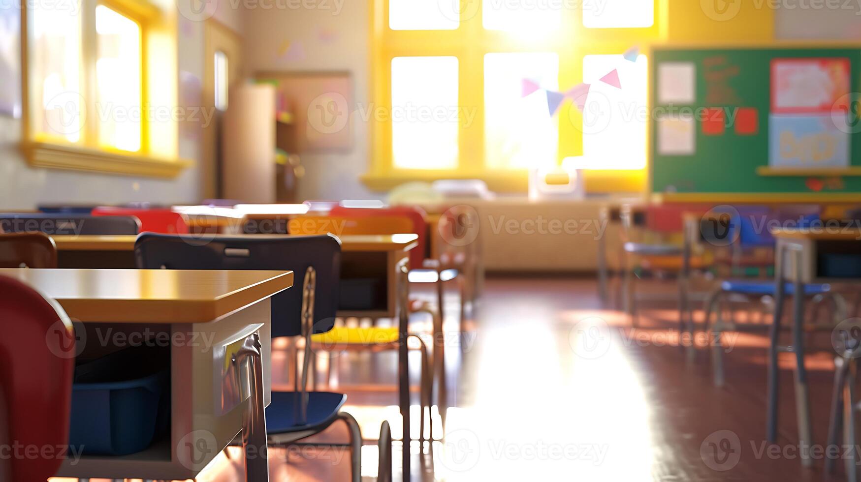 AI generated Classroom Filled With Desks and Chairs. Generative AI. photo