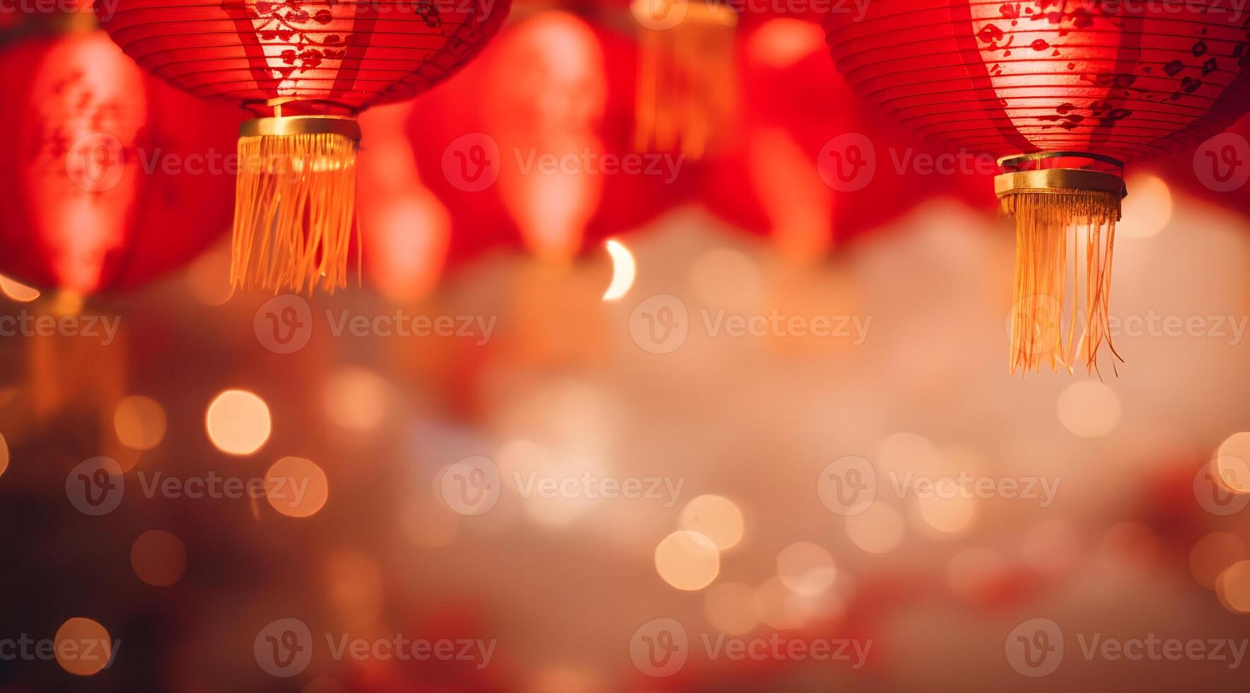 AI generated Chinese lanterns with bokeh background, Happy Chinese New Year. photo