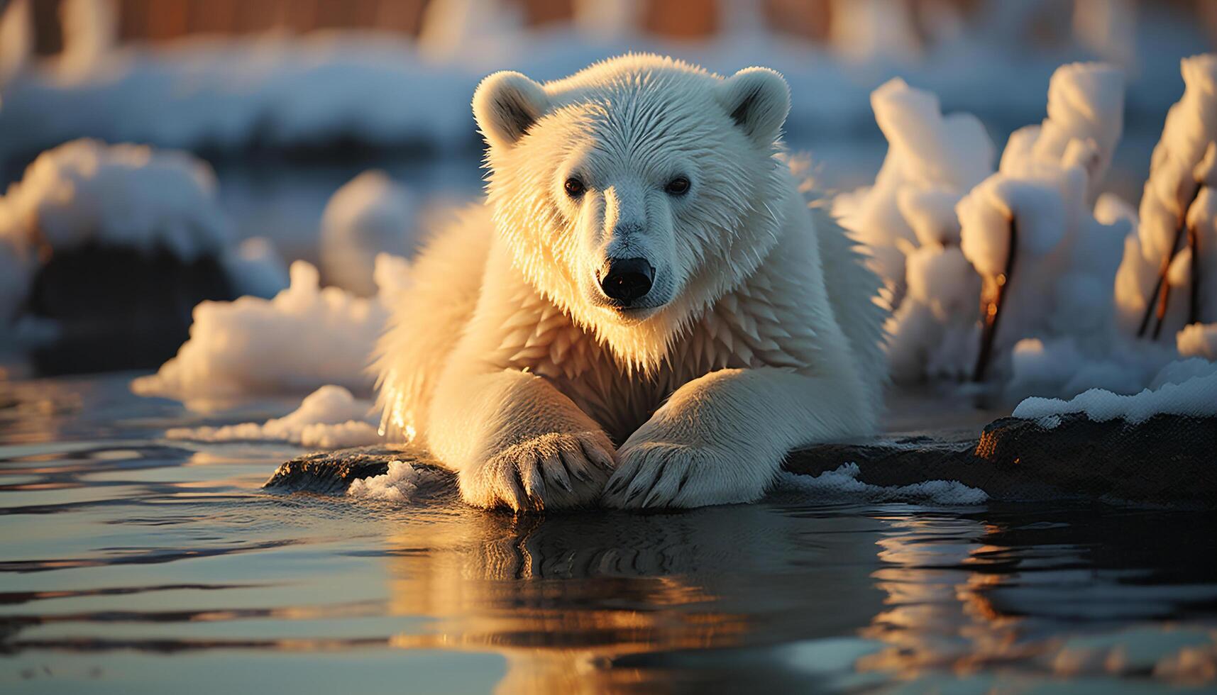 AI generated Cute arctic mammal, fur frozen in tranquil winter reflection generated by AI photo
