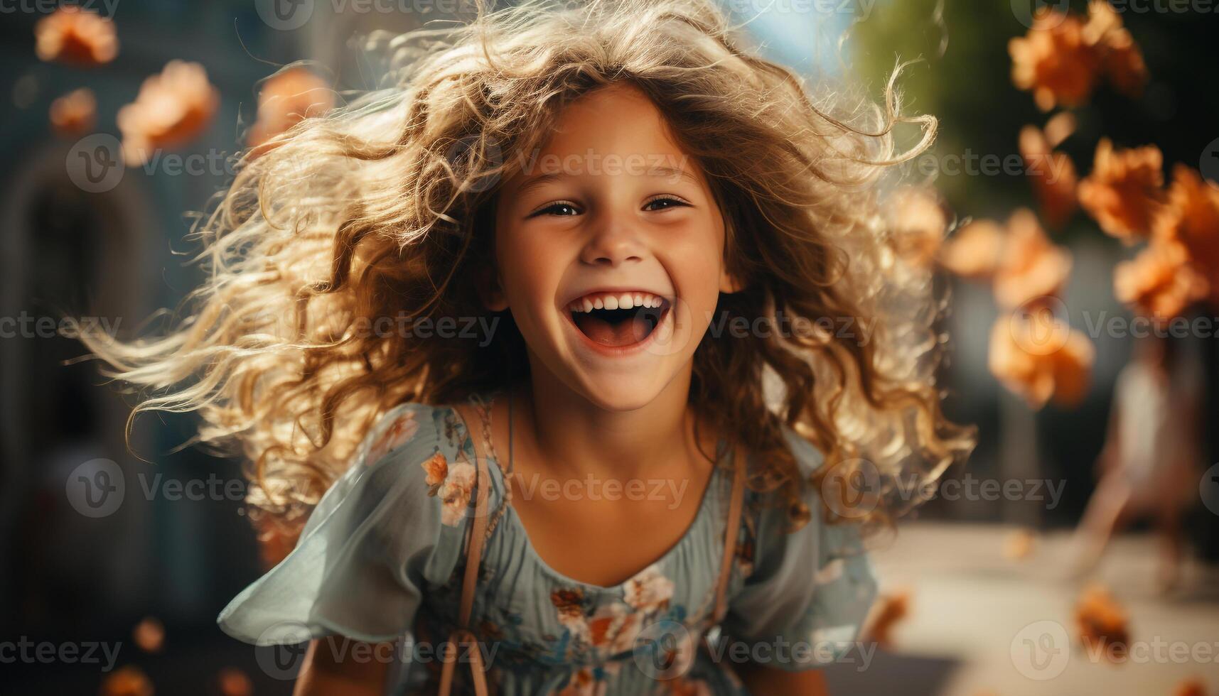 AI generated Smiling girl, outdoors, enjoying nature, carefree, playful, happiness, cute generated by AI photo