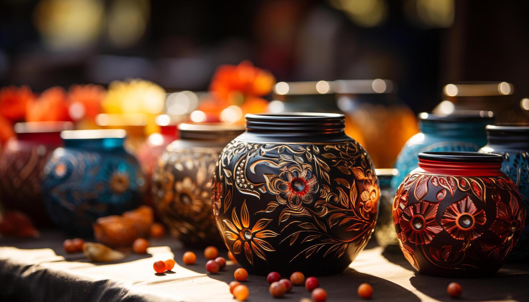 AI generated An ornate pottery vase, a souvenir from indigenous cultures generated by AI photo